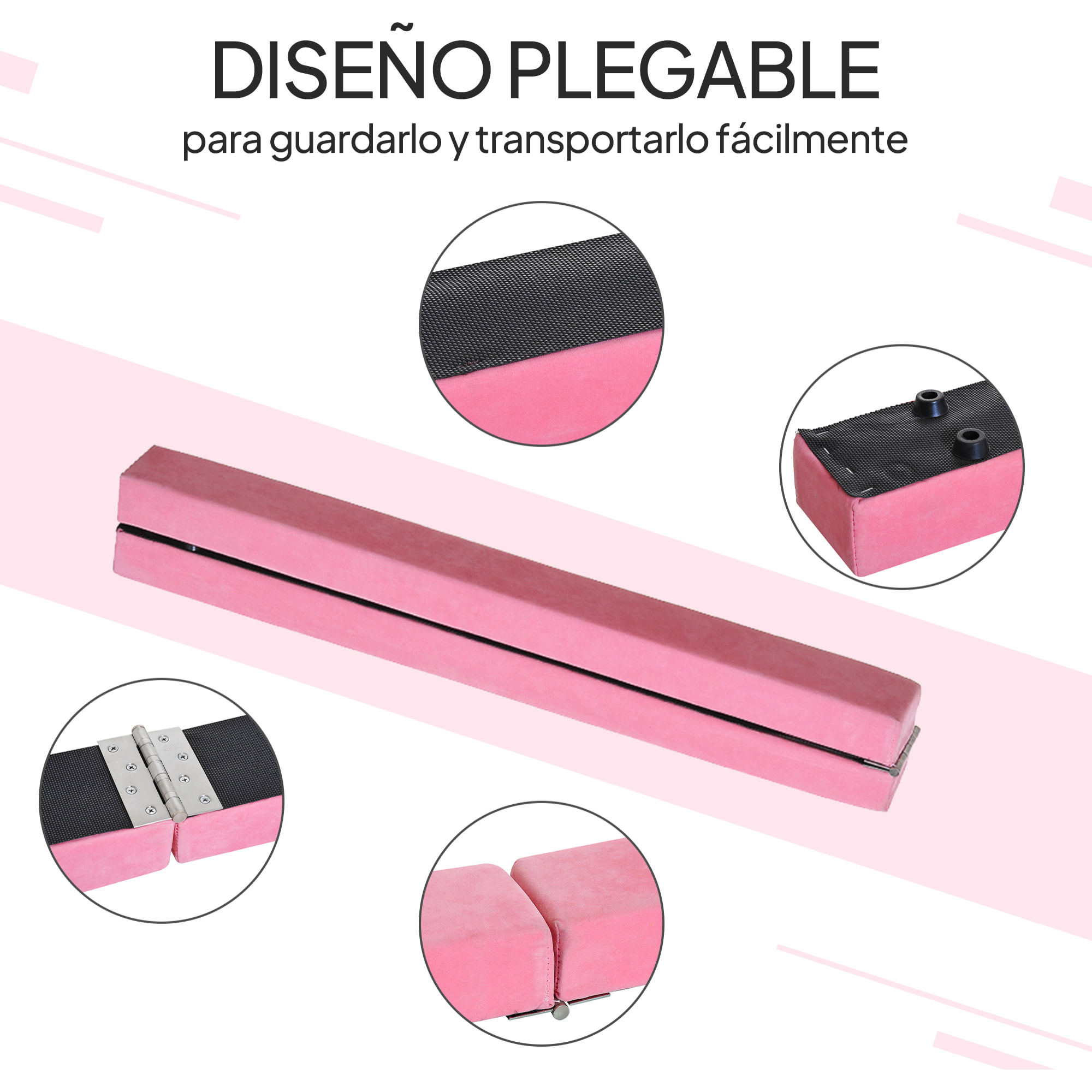 Barra de Equilibrio Gimnasia Plegable 210 cm Barra de Gimnasia Artística Viga de Equilibrio para Niños Principiantes y Gimnastas Profesionales para Entrenamiento en Casa Rosa