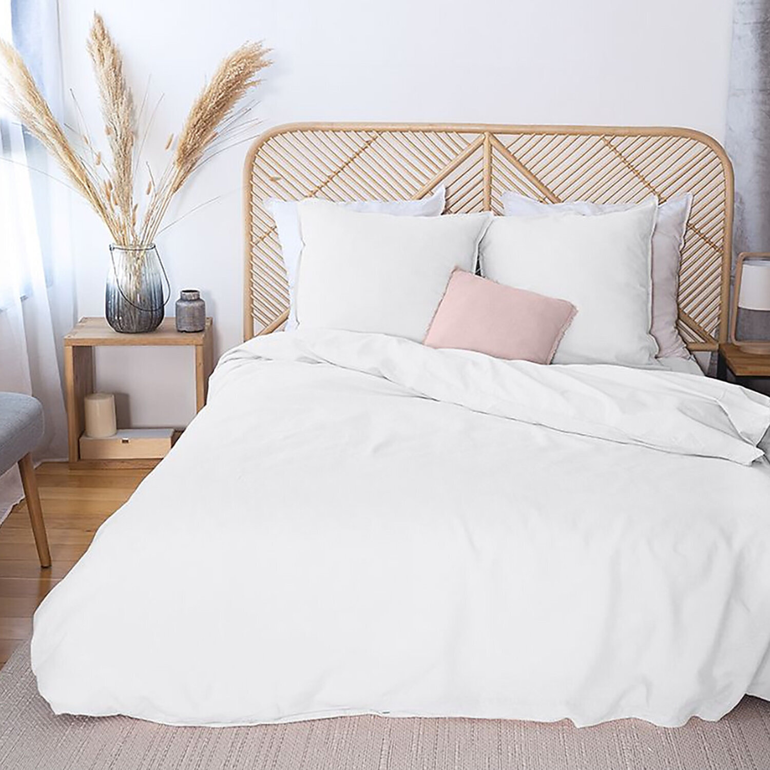 Parure housse de couette unie en coton lavé et lin - lynn - blanc pur