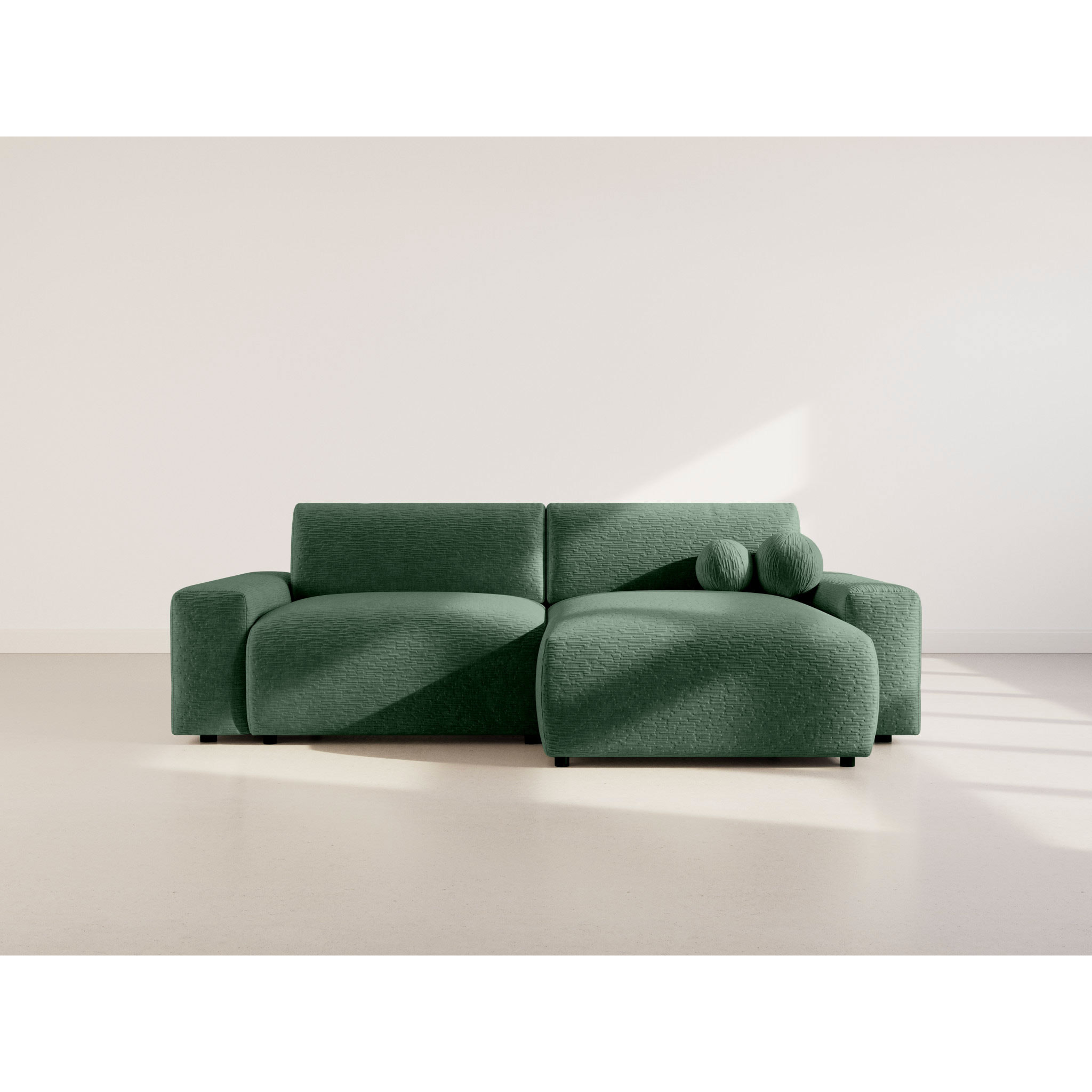 Constance - Canapé d'angle réversible 4 places convertible avec coffre en velours gaufré - Vert