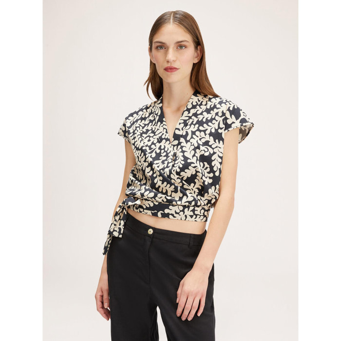 Motivi - Blusa cruzada con estampado floral - Negro