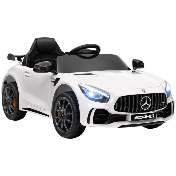 Coche Eléctrico para Niños de +3 Años Mercedes-Benz AMG GTR Carro Eléctrico Infantil con Batería 12V Mando a Distancia Faros Bocina Música y Pantalla Blanco