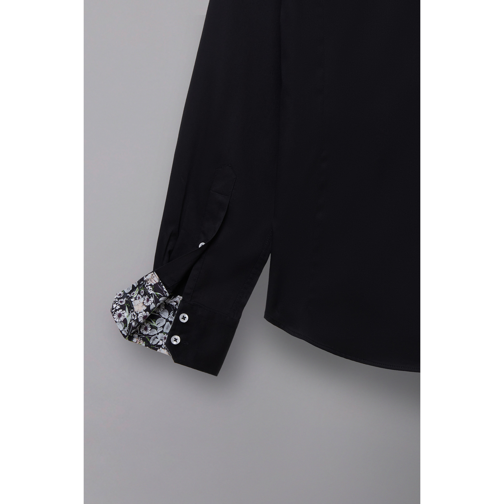 Camicia Uomo 2 Bottoni Button Down 7bottoni Doppio Coll Satin Unito Nero