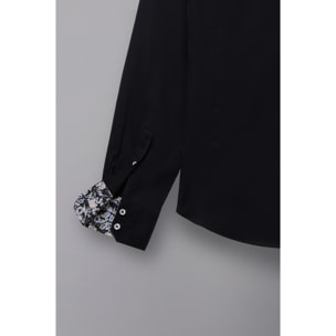Camicia Uomo 2 Bottoni Button Down 7bottoni Doppio Coll Satin Unito Nero