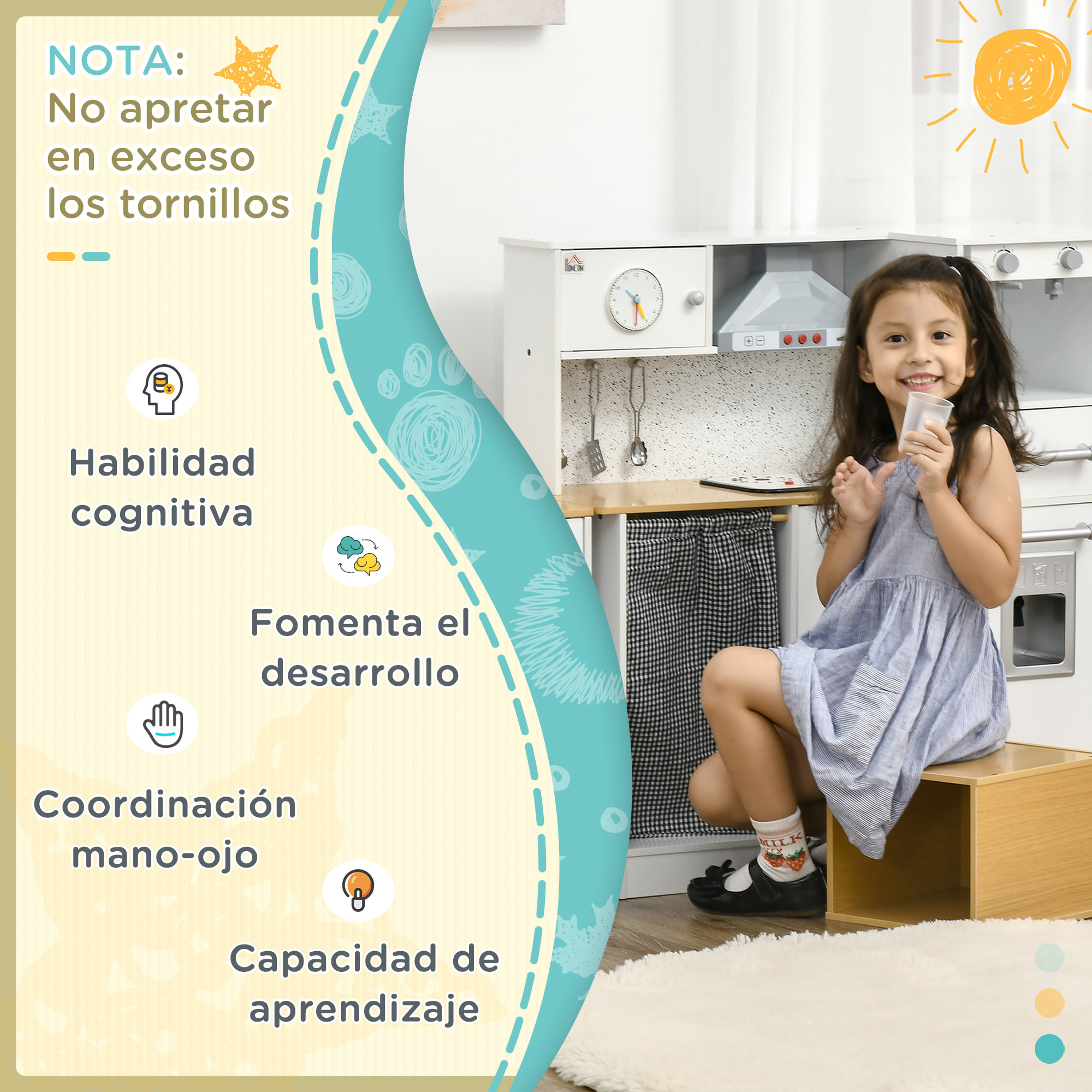 Cocina de Juguete de Madera 2 Piezas para Niños de +3 Años con Luz Sonidos