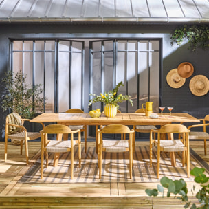Table de jardin extensible bois d'acacia + 8 assises PALENA et CERINA  naturel et beige 275 x 100 x 75 cm