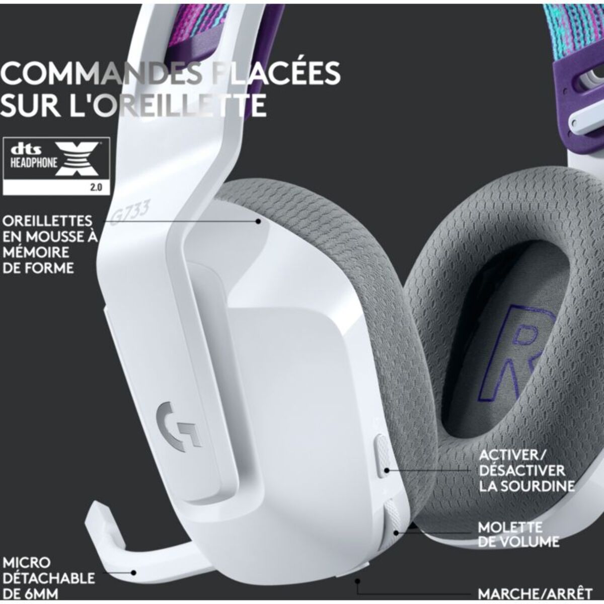 Casque gamer LOGITECH G733 Lightspeed White