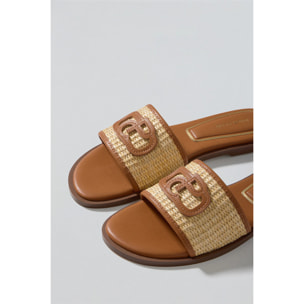 Sandali Greta marroni in rafia con logo PC