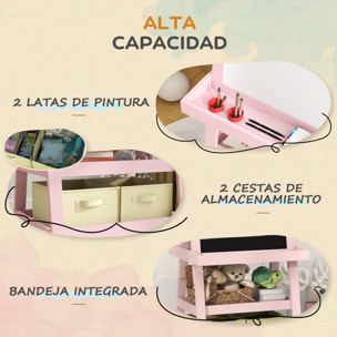 Pizarra Infantil Caballete 3 en 1 Pizarra Infantil de Doble Cara Magnética Caballete de Pintura para Niños con Rollo de Papel y Cestas de Almacenamiento 59x48x118 cm Rosa Palo