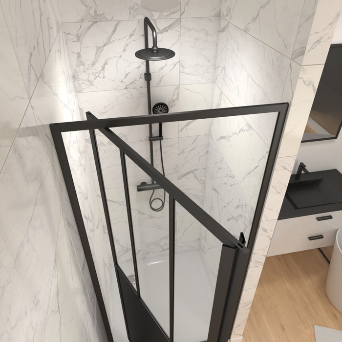 Porte de douche pivotante type atelier - 80x200cm - PROFILE NOIR MAT - verre 5mm