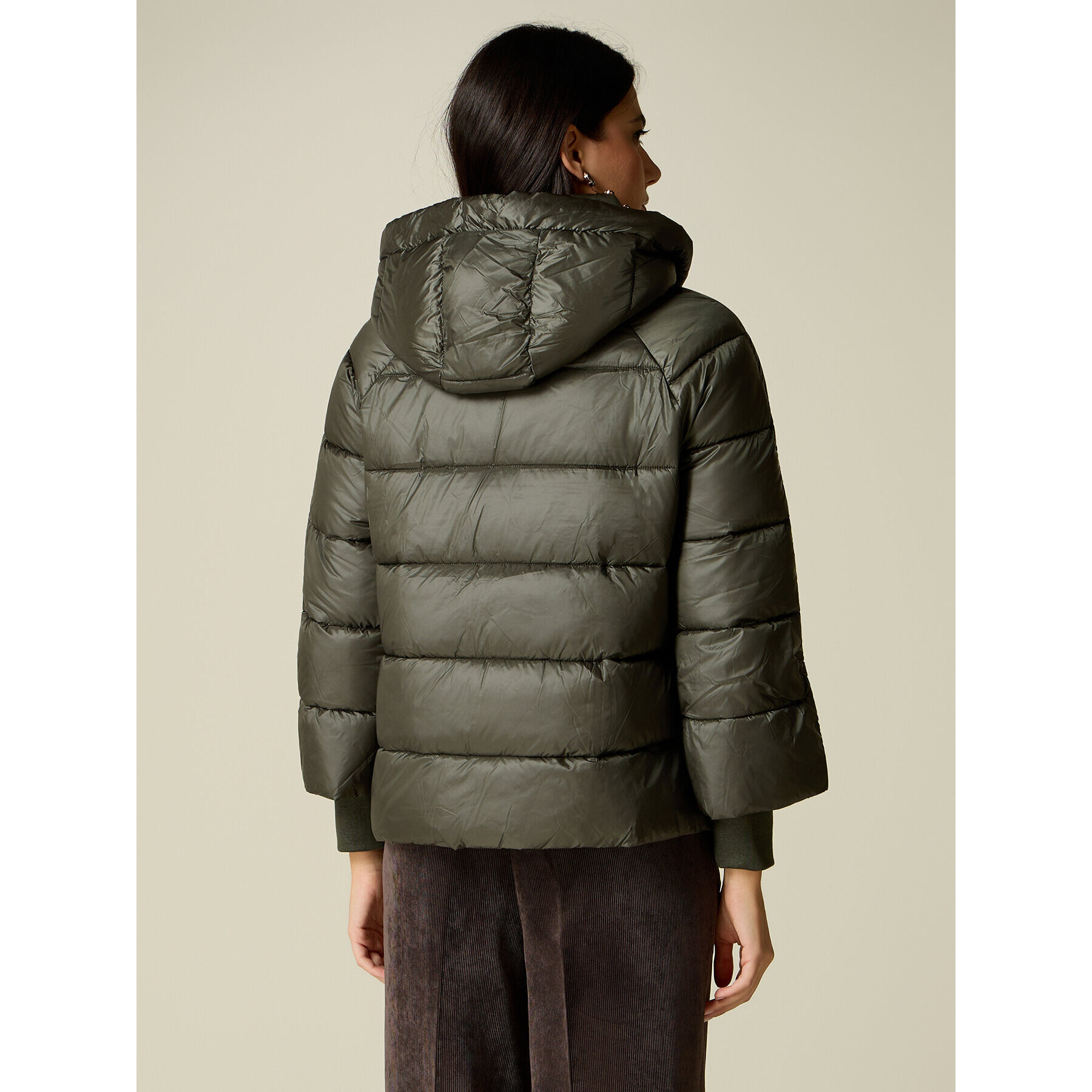 Oltre - Piumino in nylon con cappuccio - Verde militare