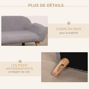 Canapé chien lit pour chien design scandinave déhoussable dim. 72L x 44l x 31H cm pieds bois tissu polyester gris