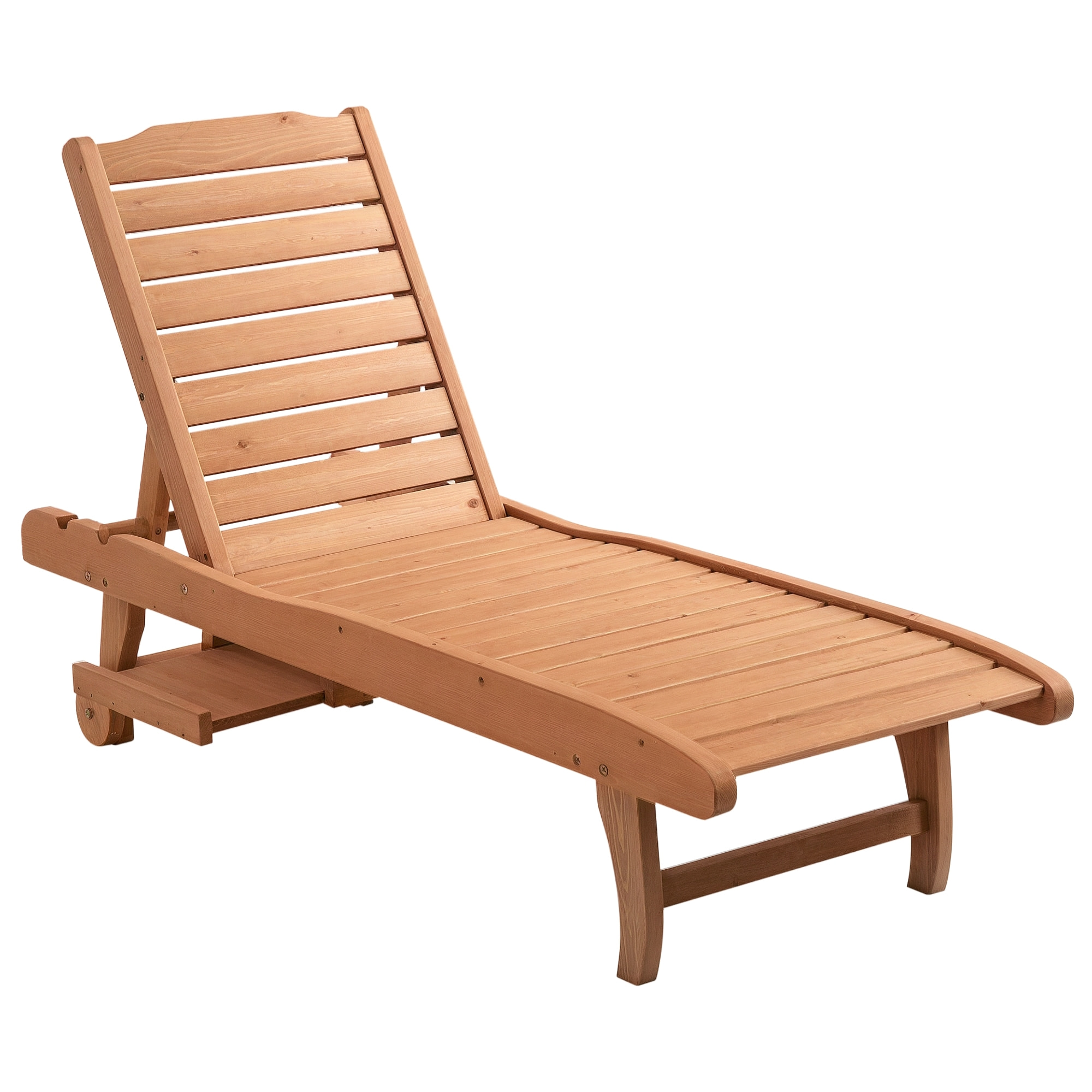 Tumbona de Madera Exterior Silla Reclinable de Jardín con 2 Ruedas Respaldo Ajustable en 3 Niveles y 1 Bandeja Carga 113 kg para Terraza Patio Natural