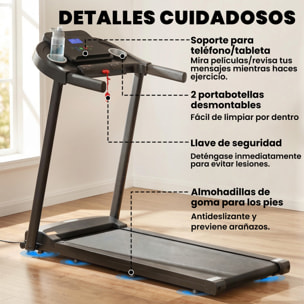 Cinta de Correr para Casa, 1-12 KM/H 1,5HP, Andar Caminadora Eléctrica con 12 Programas Preestablecidos, Ruedas, Pantalla LED, Soporte para Móvil, 2 Portavasos para Gimnasio en Hogar y Oficina