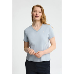 Camiseta azul claro de manga corta y cuello pico con bordado Rigby Go