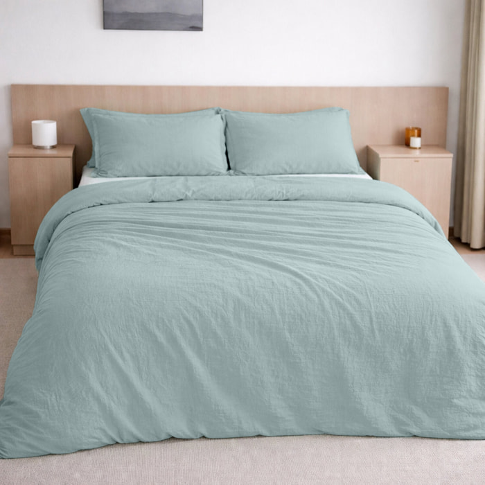 Housse de couette 100% gaze de coton lavé bleu givrée