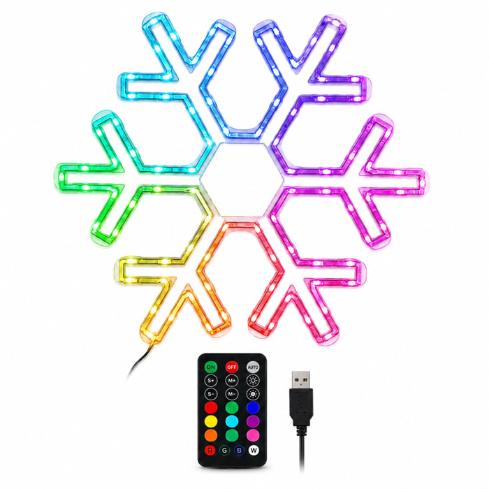 Copo de nieve led rgb multicolor con 90 leds con cambio de color y usb con mando a distancia 50x43 cm