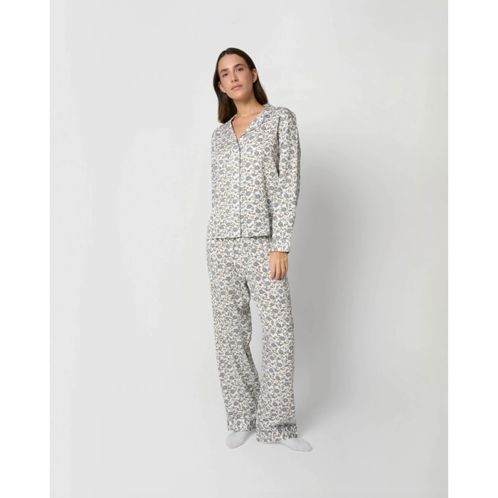 Pijama largo camisero viscosa classic azul grisáceo