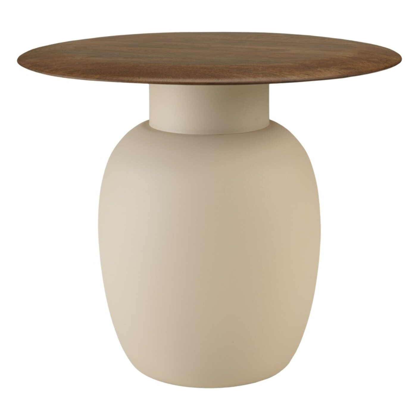 JAMES - Table d'appoint 48x48cm plateau en manguier pied métal ivoire JAMES