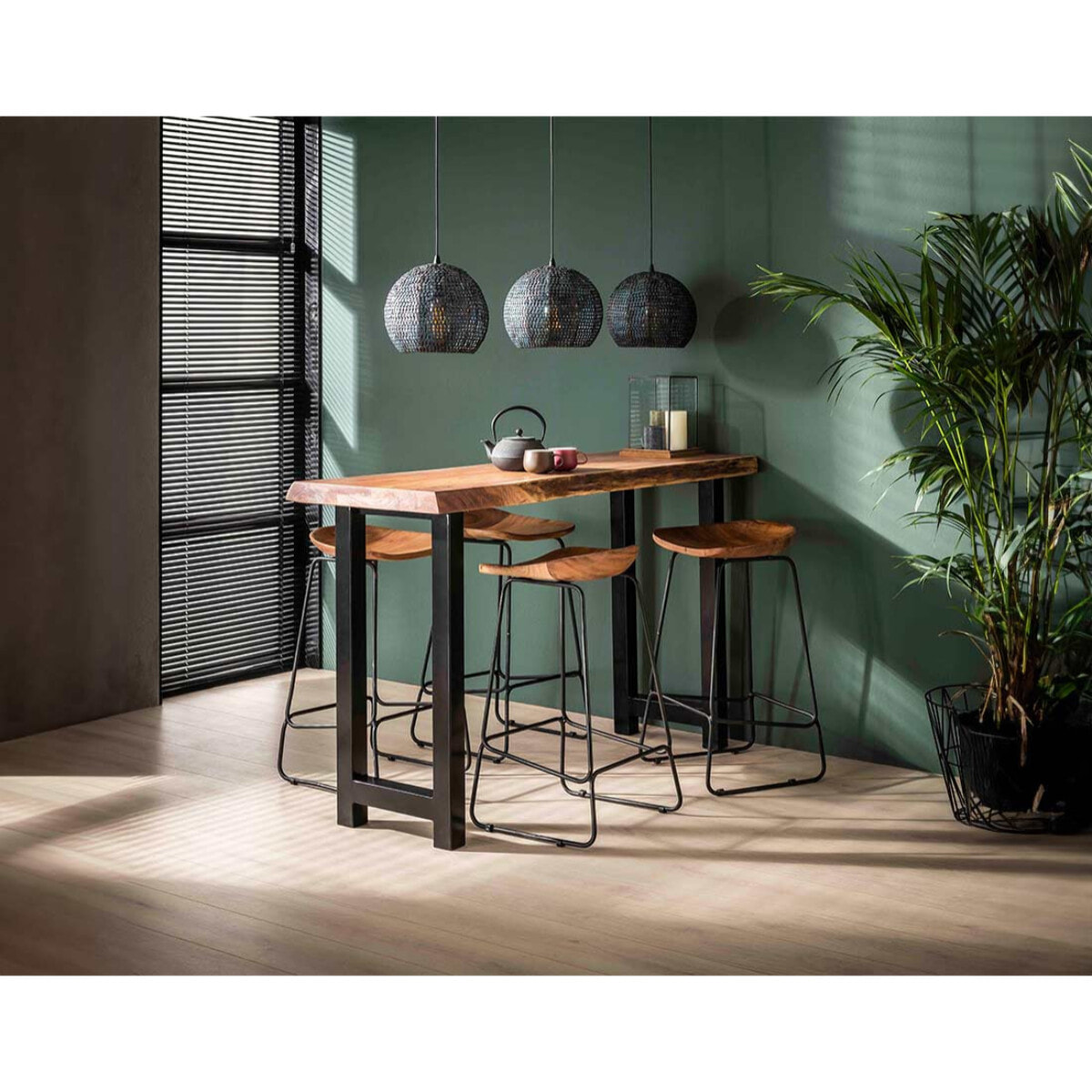 Djoda - lot de 4 tabourets de bar - bois massif d'acacia - Noir / Bois