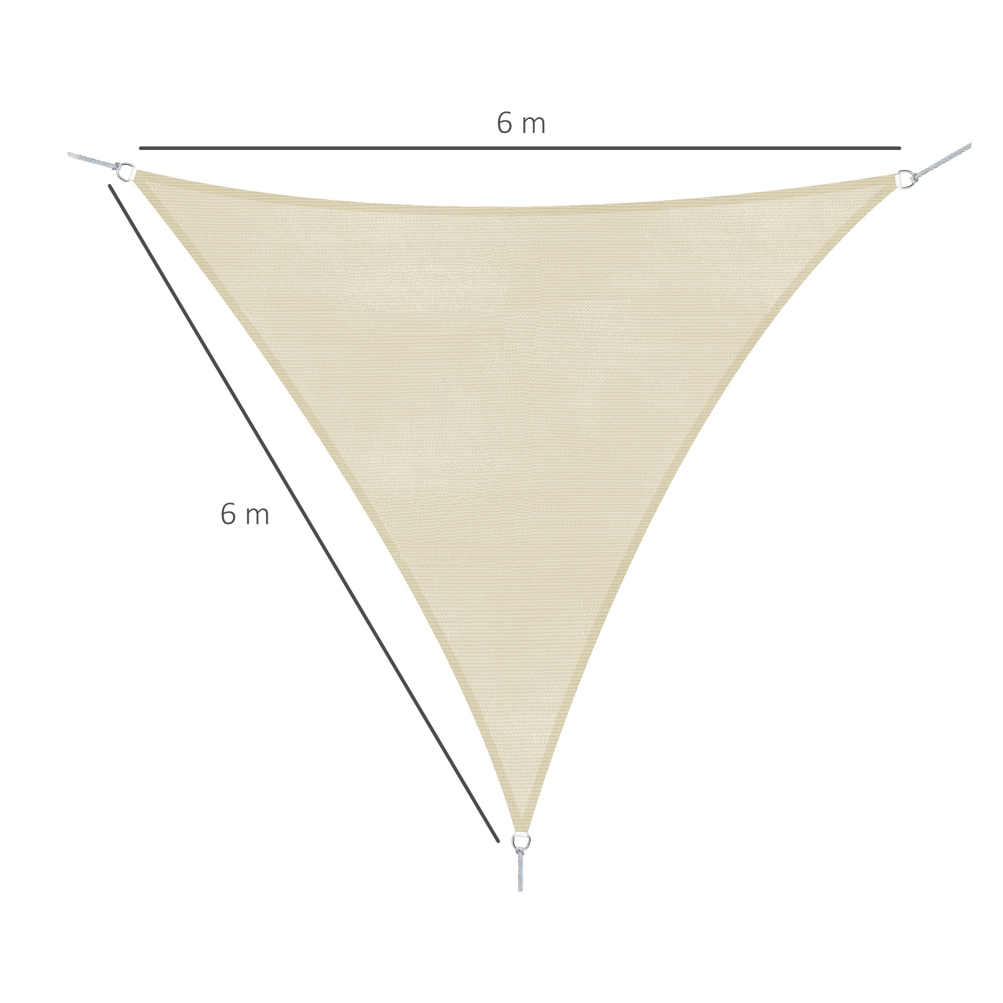 Voile d'ombrage triangulaire grande taille 6 x 6 x 6 m polyéthylène haute densité résistant aux UV crème