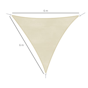 Voile d'ombrage triangulaire grande taille 6 x 6 x 6 m polyéthylène haute densité résistant aux UV crème