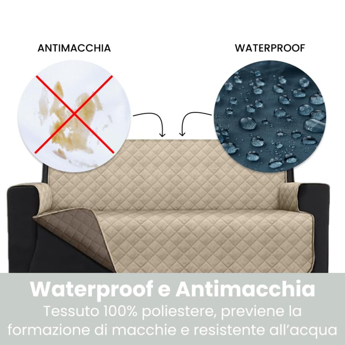 INTRECCI Copridivano 3 Posti, Copridivano con Braccioli, Antimacchina, Elasticizzato, Telo Copridivano, Double Face, Impermeabile, Protegge da Macchie e Sporco, Facile da Lavare.