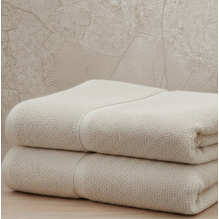 CASA MATTA Coppia Asciugamano + Ospite in Spugna di Puro Cotone 400 gr/mq_Ivory