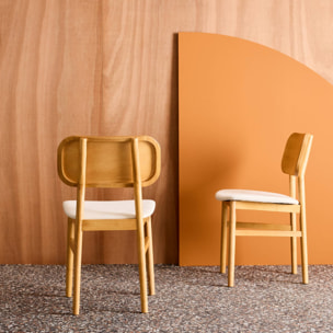 Chaise vintage bois d'hévéa et tissu (lot de 2) OLYMPIE