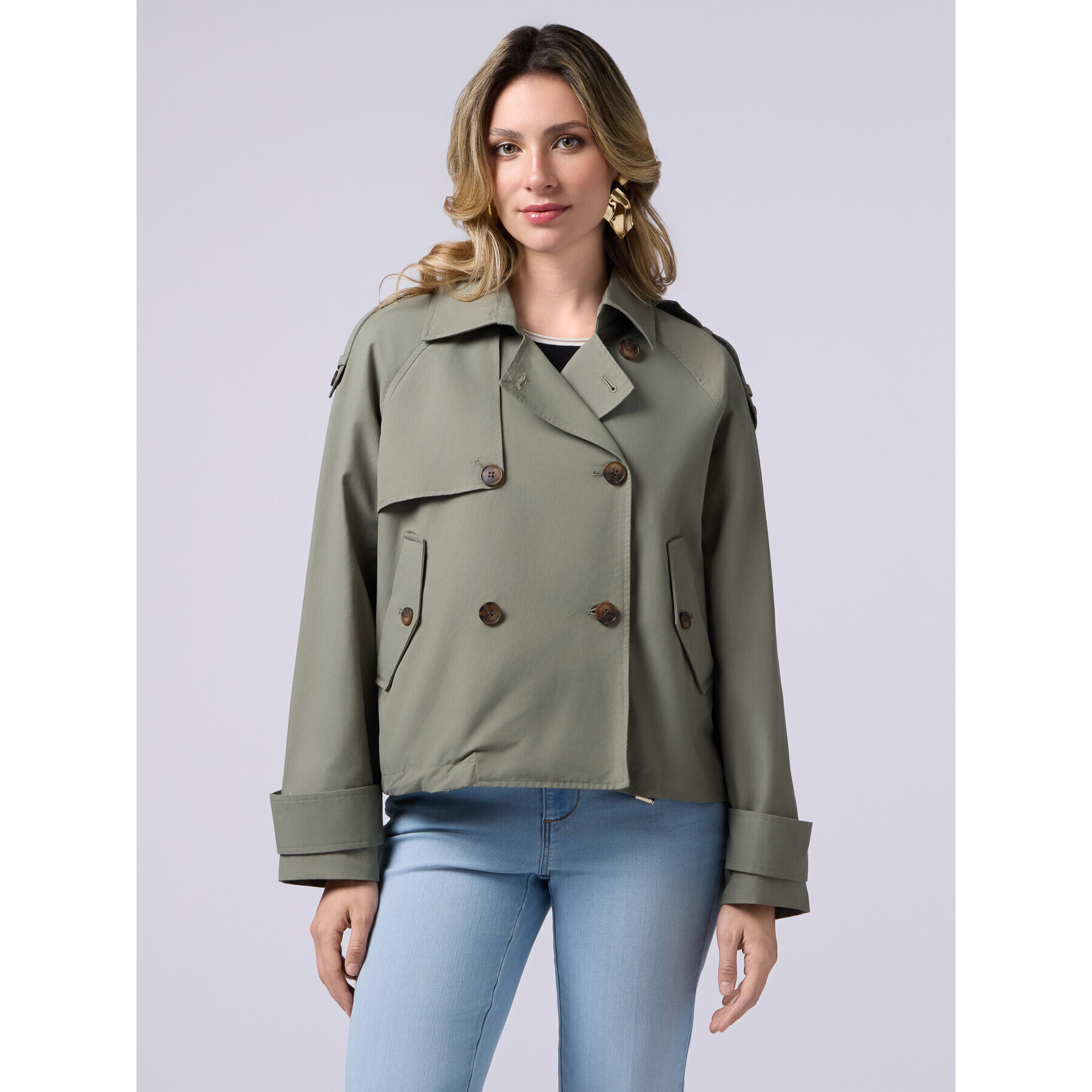 Oltre - Short double-breasted oversized trench coat - Verde militare