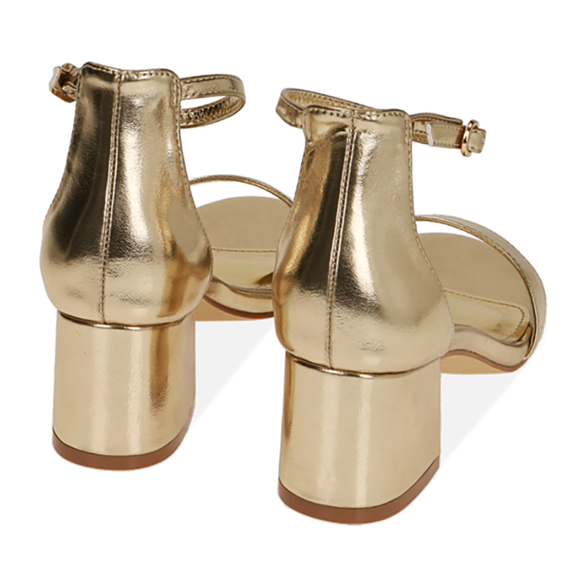 Sandali oro laminato, tacco 5,5 cm