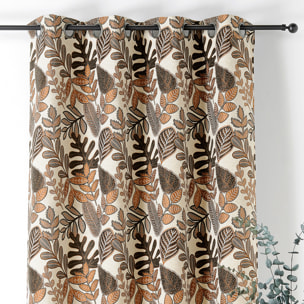 Rideau à Oeillets Motif Végétal Vintage - Marron Brun