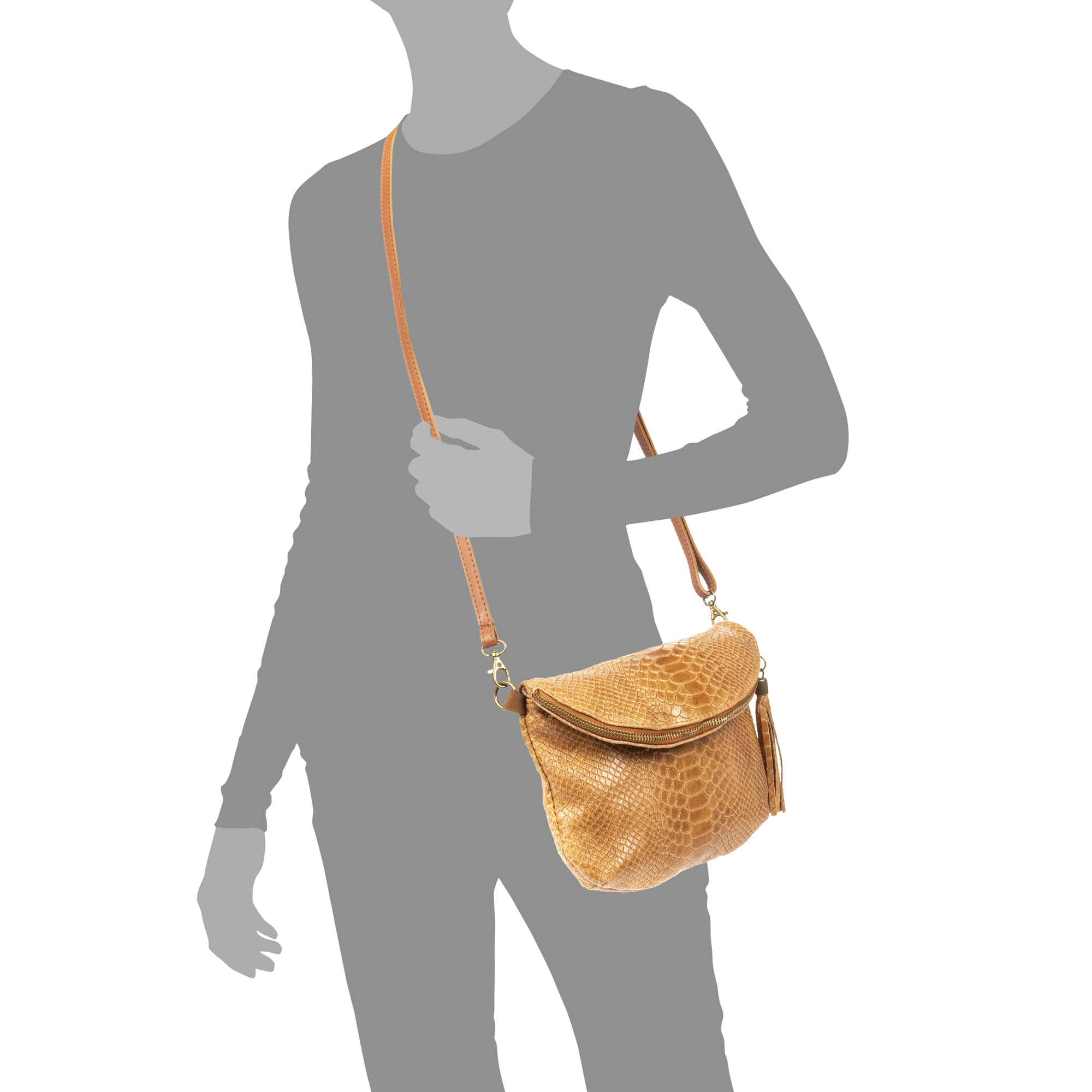 FIRENZE ARTEGIANI Ancona Borsa a tracolla da donna Vera pelle scamosciata stampa serpente Made in Italy 23x4x19 Cm. Colore: pelle