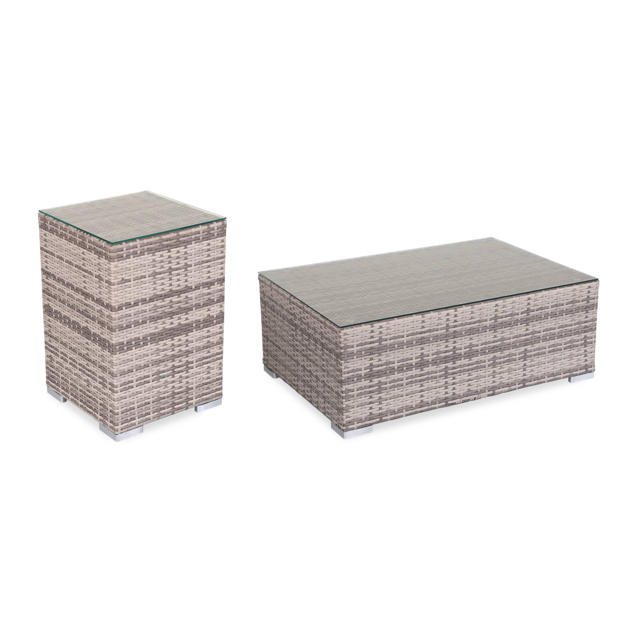 Salon de jardin en résine tressée - Venezia - Nuances de gris. Coussins Gris chiné- 8 à 10 places