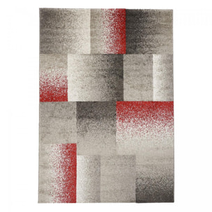 Tapis Kuje motif géométrique destructuré, rouge, gris