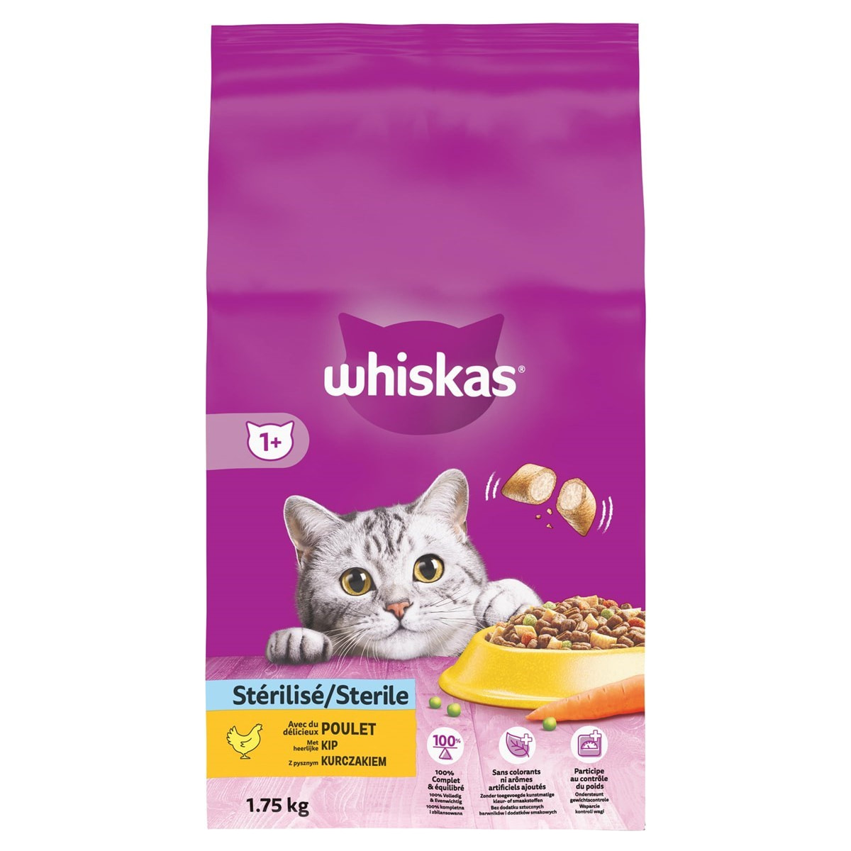 WHISKAS Croquettes au poulet pour chat adulte stérilisé 6x1,75kg