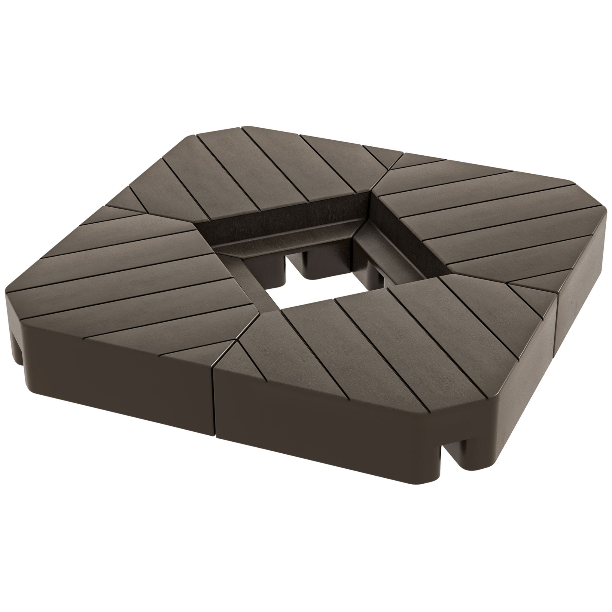 Lot de 4 dalles de lestage parasol déporté piètement croix - à lester eau ou sable - HDPE chocolat