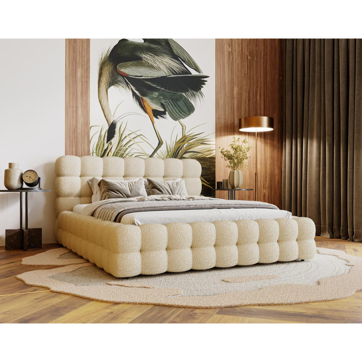Darling - lit coffre - 160x200 cm - sommier inclus - en tissu bouclette - Beige