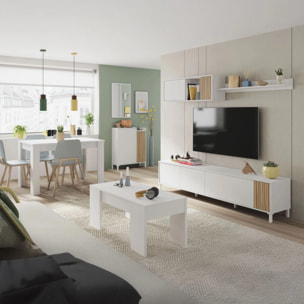 Pack salón con mesa de centro Nitza Plus V2 Blanco Artik (Blanco Mate) - Natur