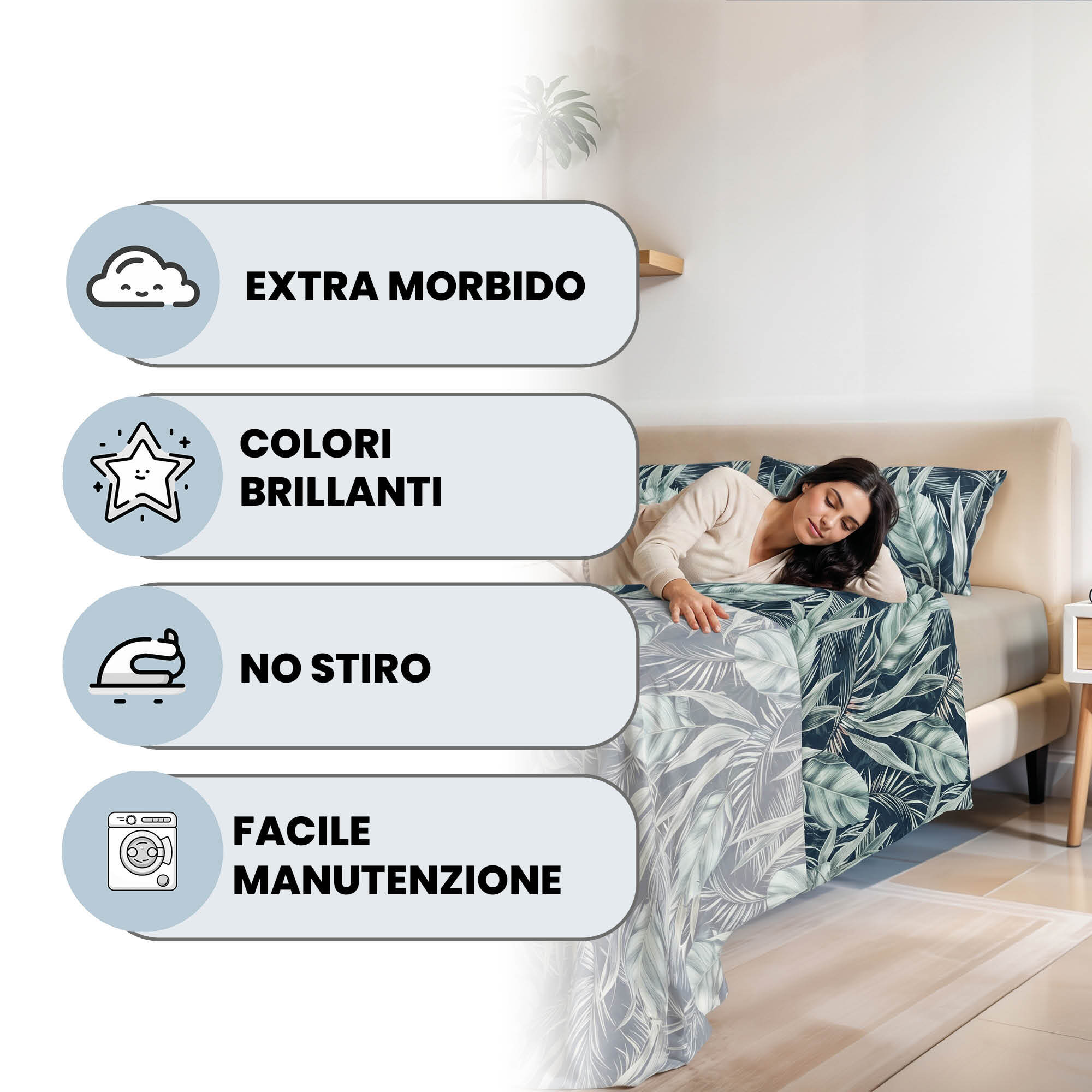 COMPLETO LETTO FASHION, 100% Microfibra, No Stiro - TROPICAL