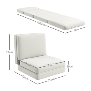 Matelas lit fauteuil futon chauffeuse pliable pliant longueur 268 cm tissu crème