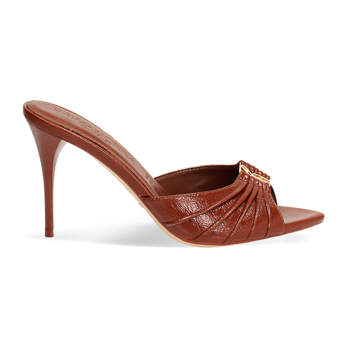 Mules open toe marroni tacco 9 cm