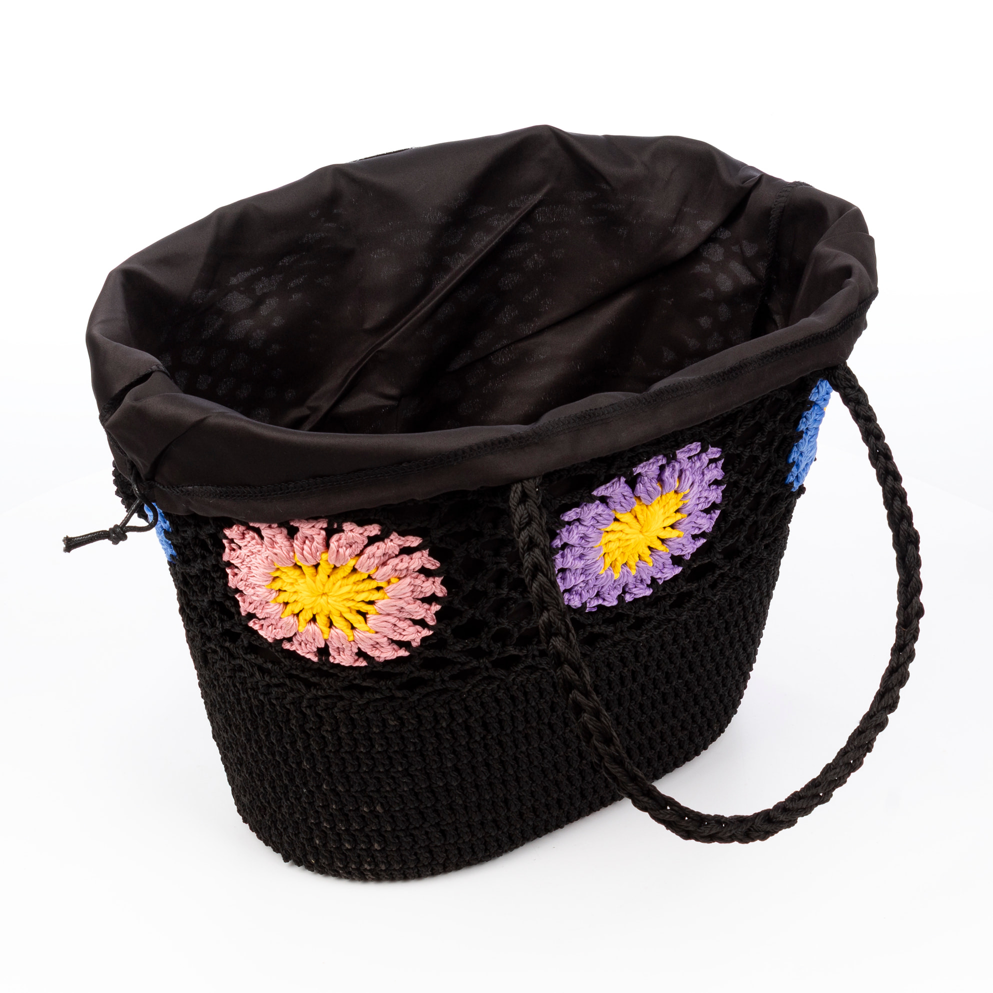 Villaga bolso de hombro mujer. Fabricado en algodón, con flores decorativas.
