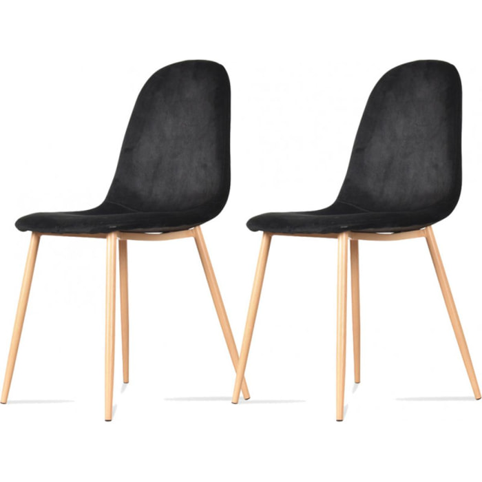 Lot de 2 chaises en velours pieds façon bois ''Josef'' Opjet - Couleur: Noir