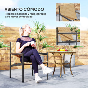Silla de Ratán de Jardín Individual Silla para Exterior Resistente a la Intemperie con Reposabrazos Respaldo Inclinado y Estructura de Acero Carga 120 kg para Terraza Patio Balcón Natural
