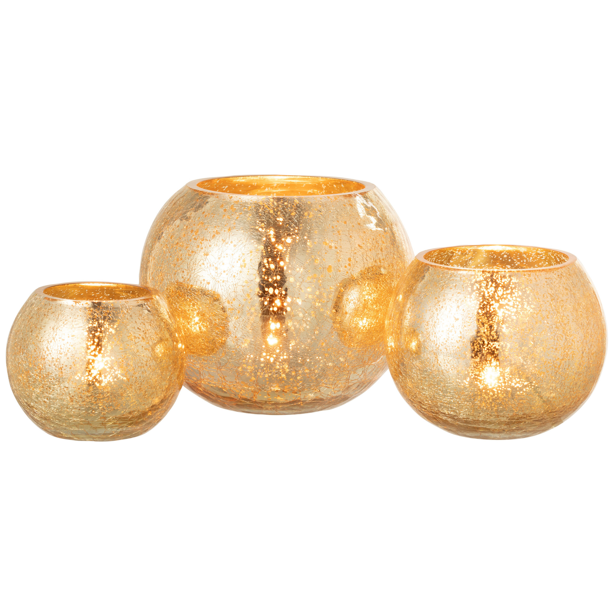 J-Line Photophore Boule Craquele Verre Effet Nacre Or Large