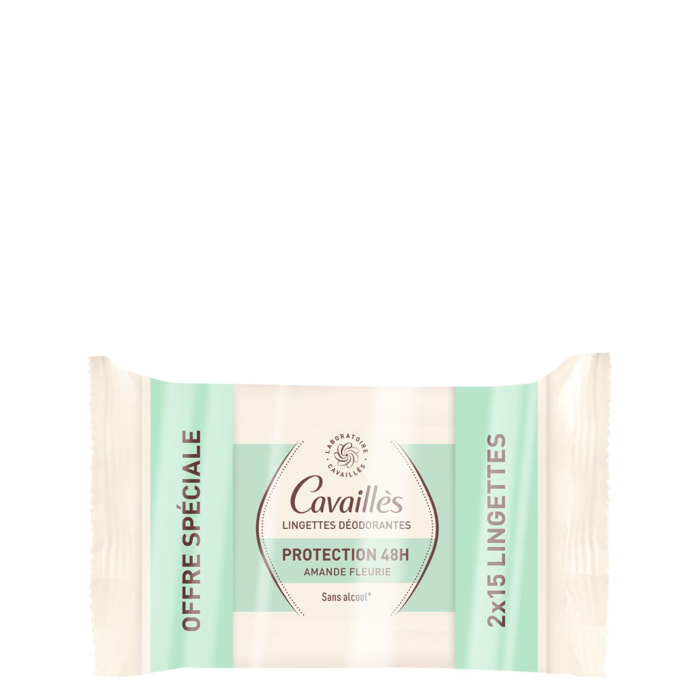 Amande Fleurie - Lot Lingettes Déodorantes Protection 48h 2x15Unités