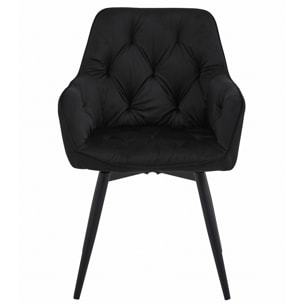 Sedia Girevole JORK360 in Velluto Nero con Gambe in Metallo
