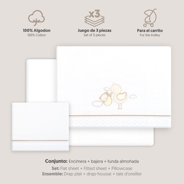 Triptico Coche Cigueña Oso Bco/Beig