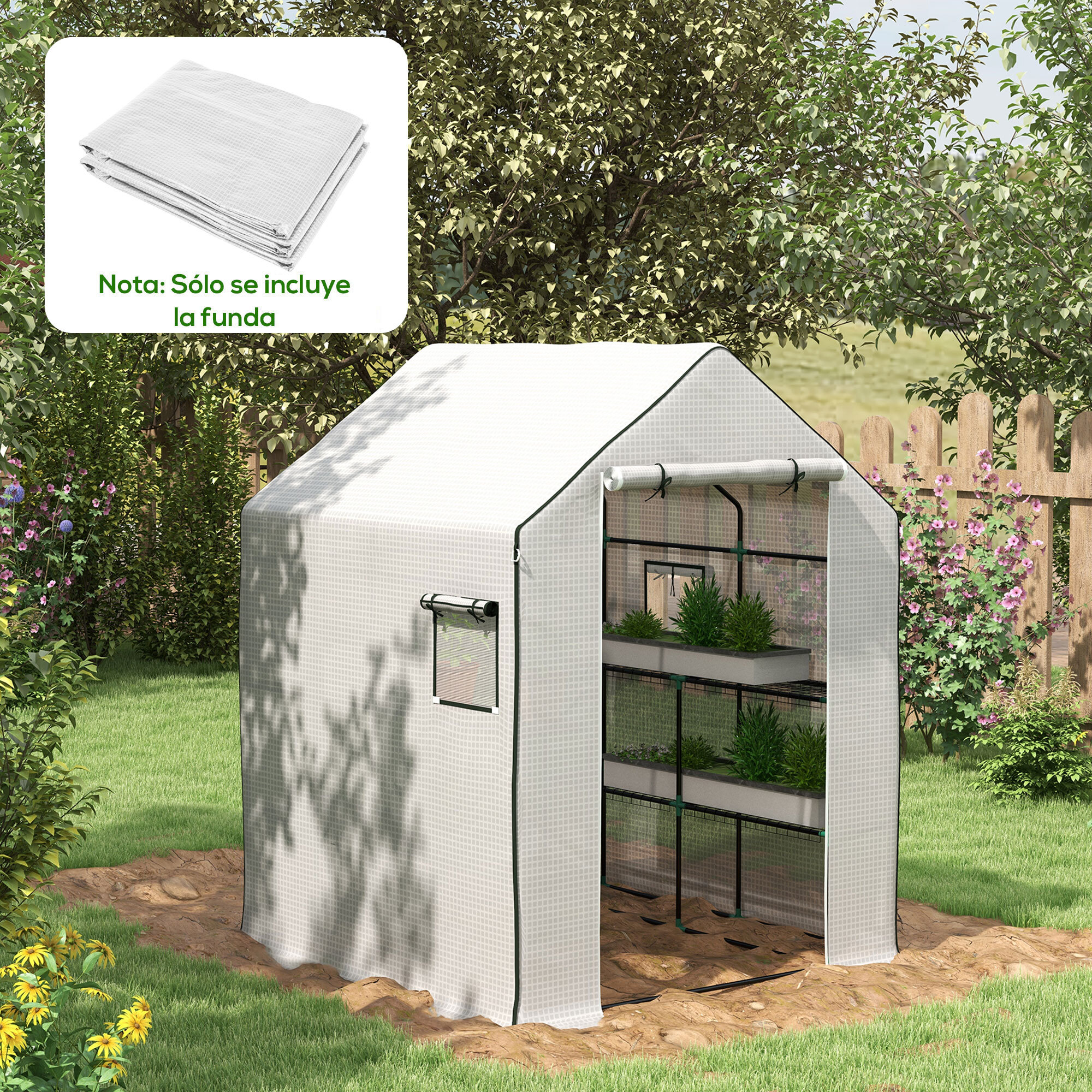 Plástico Invernadero, 140x143x190 cm, Cubierta de Repuesto para Invernadero de Polietileno con Ventana, Puerta Enrollable, Anti-UV, para Huerto, Plantas, Agricultura, Jardín, Blanco