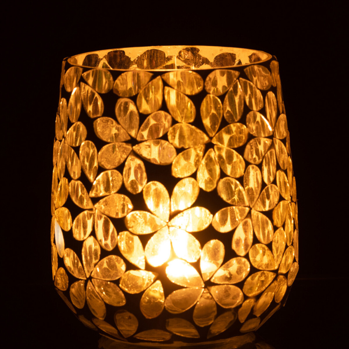 J-Line photophore Fleurs - verre - jaune/argent - medium